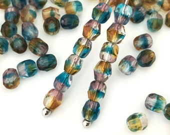 Perline Di Vetro Ceche Fire-Polished 4mm E 6mm - 300 Pezzi In Nero Jet E Cristallo/Copper Iris - Ideali Per Gioielli Fai Da Te