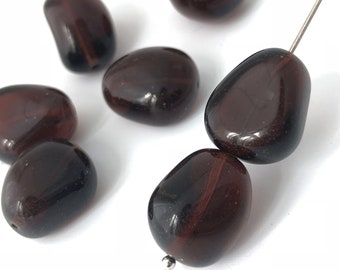 5 cuentas de color marrón oscuro, cuentas de pepita de vidrio, cuentas de vidrio checa, cuentas de boho, cuentas artesanales de bricolaje, cuentas de joyería, 13x16, 4003E CE4-4