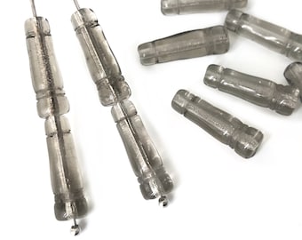 6x18mm Long Glass Tube Bead Gray, Vintage Czech Bead, Stick Bead, 10pcs, A0018L AL1-9