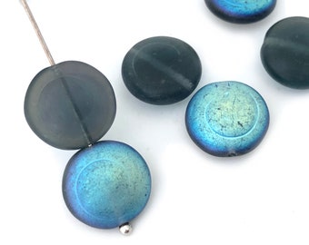 Montana Blue AB Glass Coin Bead, Spacer, Czech Bead, Spiral Bead, Snail Bead, Pressed Bead, Bulk, Wholesale, 2693C 10pc
