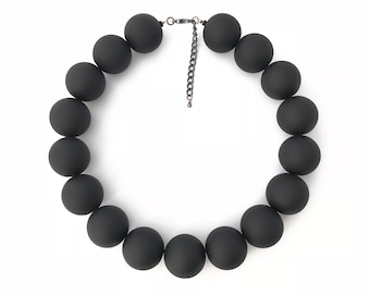 Collier de perles noir mat, gros collier audacieux, gros collier, grand collier de grandes perles, collier de perles rondes, perles de 25 mm 2-3/2 3/3