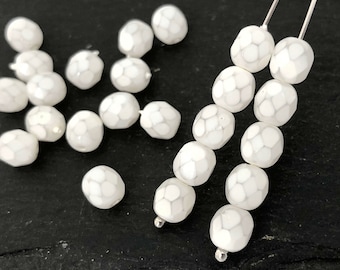 50 White Glass Bead, 6mm Fire Polished, Czech Bead, Round Faceted Bead, Spacer Bead, Painted Bead, DIY Craft, Wholesale, 1578K FP5-9