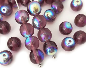 7mm Purple AB Round Beads, Vintage Czech Glass Beads, Round Spacer Beads, Jewelry Making Beads, Wholesale, 20pcs, 2618D CD1-1