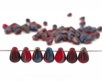 50 cuentas pequeñas de lágrima, lágrima de cristal checo vintage rojo, abalorio, abalorio de cortina, abalorio bohemio, venta al por mayor, 4x6, 2825B CB1-2