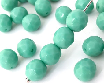 20pc 8mm Fire Polished Bead Turquoise Green, Round Faceted Bead Czech Glass Bead Round Spacer Bead Jewelry Making Bead DIY Craft 1318F FP3-9