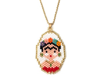 Pretty Girl Pendant Necklace, Miyuki Bead Pendant Necklace, Face Pendant, Embroidery Pendant Necklace, LC1-7