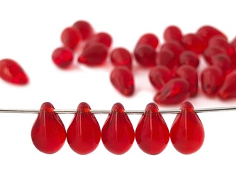 30 Ruby Red Czech Glass Teardrop Bead, 6x9 Glass Drop Bead, Teardrop Charm Bead, Curtain Bead, Jewelry Making Bead, 4097B CB2-2