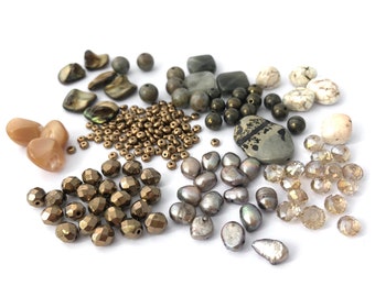 Jewelry Bead DIY Kit, Bead Soup, Necklace Kit, Assorted Bead Mix, Earthy Combo, Semiprecious Stone, Czech Glass Bead, BM085