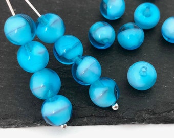 7mm Blue Swirl Round Glass Bead, Smooth Round Bead, Spacer Bead, Czech Pressed Bead, DIY Jewelry, Wholesale, 20pcs, A0149C AC2-8