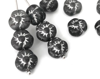 Cuentas de flores de cristal checo blanco y negro mate de 9mm de 15 piezas, cuentas espaciadoras de flores, cuentas Boho, cuentas para hacer joyas DIY, 3834A CA5-1