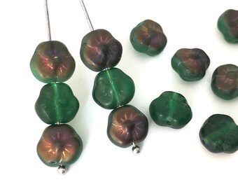 20pc 9mm Czech Flower Bead, Dark Green Azuro Glass Flower Bead, Flower Spacer Bead, Bohemian Bead, Jewelry Making Bead, Wholesale Bead,3624F