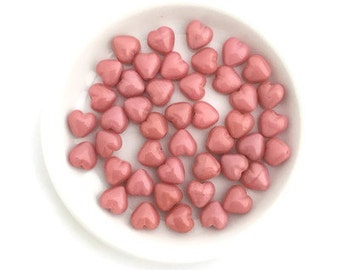 30 Opaque Pink Heart Bead, 6mm Glass Heart, Small Heart, Czech Bead, Valentine Bead, Jewelry Making Bead, DIY Craft, 4196G CG4-2