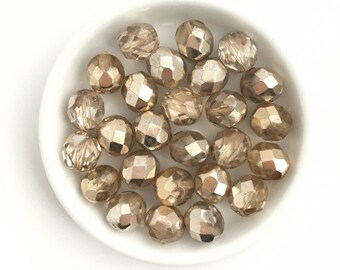 20 ronde gefacetteerde kralen gouden halve jas, 8mm Tsjechische vuur gepolijste kraal, vintage kralen, spacer kralen, DIY craft, kralen benodigdheden, 1270M FP3-6