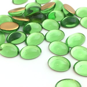 8 Green Cabochon, 10x14 Vintage Cabochon, Flat Back Cabochon, Oval Cabochon, Czech Glass Cabochon, Jewelry Supplies, 0025F