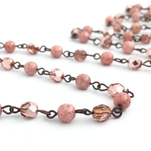 Nude Pink Rosary Bead Chain, Lanyard Chain, Czech Bead, Chandelier Chain, Beaded Curtain, Necklace Chain, 1 Yard, RC004, SB8-3 image 1