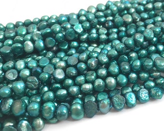 Baroque Freshwater Pearl Teal Green, Pearl Strand, Potato Bead, Bridal Wedding Jewelry Pearl, Wholesale, 1 Strand 15", PB01, PB1