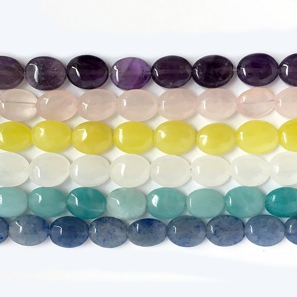 8x10 Flat Oval Bead, Loose Gemstone Bead, Healing Bead, Natural Stone, Rose Quartz, Amethyst, Amazonite, White Jade, 6 Colors, 30pcs, PS