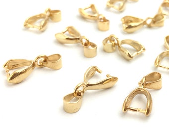 10 Gold Plated Pinch Bail, Pendant Bail, Pendant Holder, Necklace Bail, Brass Bail, Necklace Connector, DIY Jewelry Making, 8x16, 1-7/6