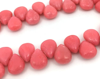 Kleiner Edelstein Tropfen, Roter Tropfen, Flache Tropfenperle, Naturstein, Jadestein Perle, Halbedelstein, DIY Handwerk, Koralle Rot, 9x10, 10 Stück