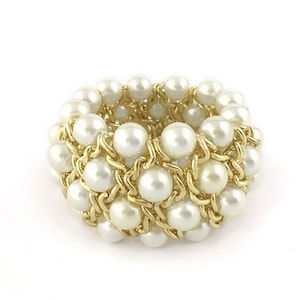 Chunky Pearl Bracelet, Elastic Beaded Bracelet, Statement Bracelet, Cuff Bracelet, Braided Bracelet, Bridal Wedding Bracelet, 13771BH, 2-1/6