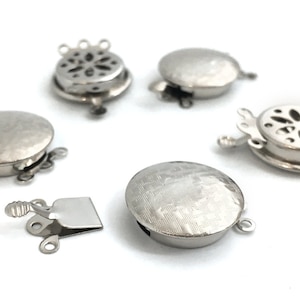 3 Holes Round Box Clasp, Brass Clasp, Necklace Clasp, Bracelet Clasp, Clasp For Stringing, Rhodium, 17mm, 2 sets, 1-6/8