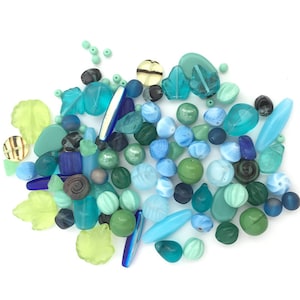 100 g de perles de verre vintage en vrac, mélange de perles vertes et bleues, perles de bohème en verre tchèque, bricolage, fabrication de bijoux, perle 4-25 mm BM005