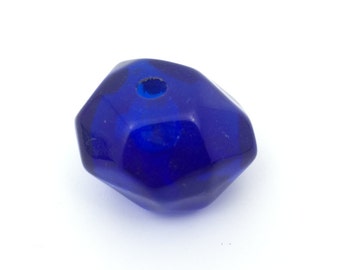 5 Large Hole Resin Beads, Cobalt Blue Faceted Nugget Beads, Chunky Bead, Big Plastic Beads, Jewelry Making Beads, 17x24, Made In France