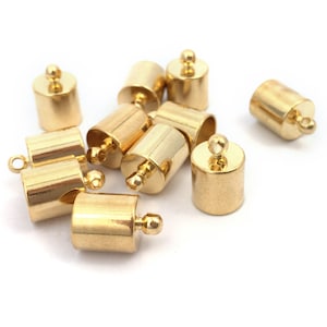 Cord End Cap, Leather Cord Clasp, Tassel Cap, Glue In End Cap, Necklace Bracelet End Cap, Gold Plated, 8x12, Fit Size 7mm, 10pcs, 1-8/8