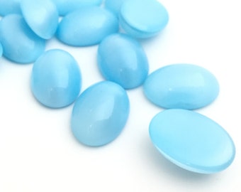 6 Sky Blue Cabochons 13x18 Vintage Flat Back Cabochons Czech Glass Oval Cabochons Necklace Ring Jewelry Findings 0037C