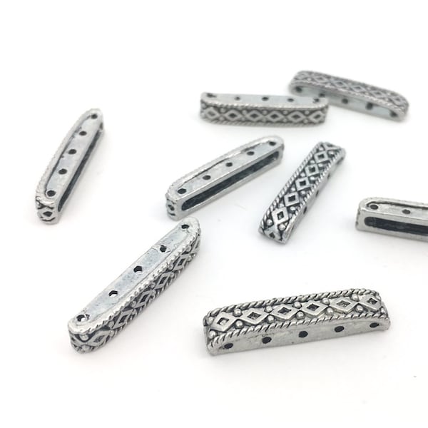 Separator Bar, End Bar, Bead Spacer Bar, Connector, Antique Silver, 5 Hole, Multistrand, Jewelry Making, 6pcs, 1-4/7