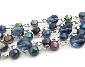 3.5mm Faceted Beads RC119 Silver Plated Wire Wrapped Beaded Chain 5 Feet Green Onyx Gemstone Rosary Chain