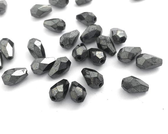 Black Teardrop Bead Vintage Beads 1454A Wholesale Faceted Beads Czech Fire Polished Beads 20 Small Teardrop Beads Hematite 5x7