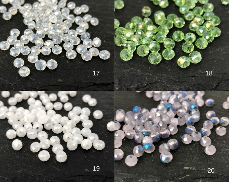 4mm Glass Rondelle Beads, Faceted Rondelle, Small Spacer Bead, Craft Beads, White Red Brown Black Green Gray Blue 21 Colors, 14" Inch, CH8-7 image 5