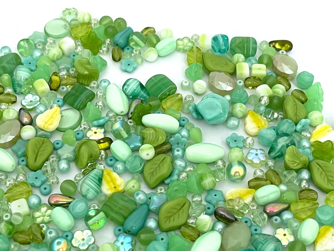 Bulk Lot Vintage Bead Mix Czech Bead Soup Green Glass Beads Etsy
