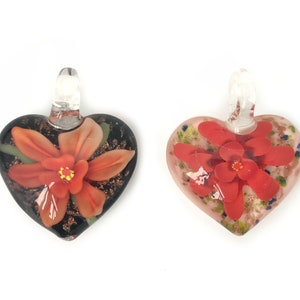 Lampwork Glass Heart Pendant Handmade Large Flower Pendant Necklace Pendant Jewelry Making PN05 CB1-9