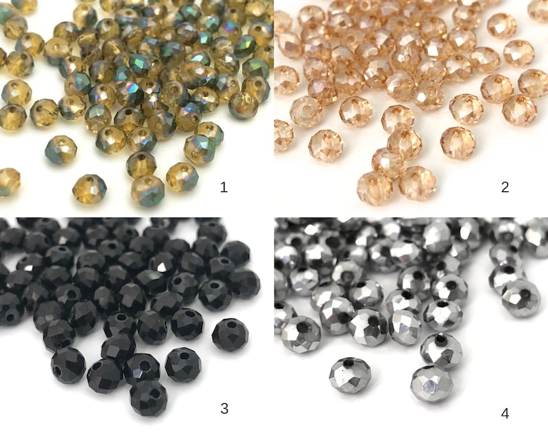 4mm Glass Rondelle Beads, Faceted Rondelle, Small Spacer Bead, Craft Beads, White Red Brown Black Green Gray Blue 21 Colors, 14" Inch, CH8-7 image 2