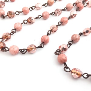 Nude Pink Rosary Bead Chain, Lanyard Chain, Czech Bead, Chandelier Chain, Beaded Curtain, Necklace Chain, 1 Yard, RC004, SB8-3 image 3