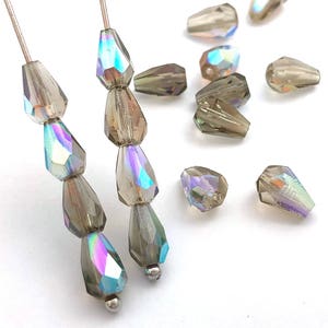 20 facettierte Teardrop Vintage Tschechische Feuer polierte Glastropfen Perle Charm Bead Boho Perle Schmuck machen Perle Rauchgrau AB 5x7 1469L FP5-2