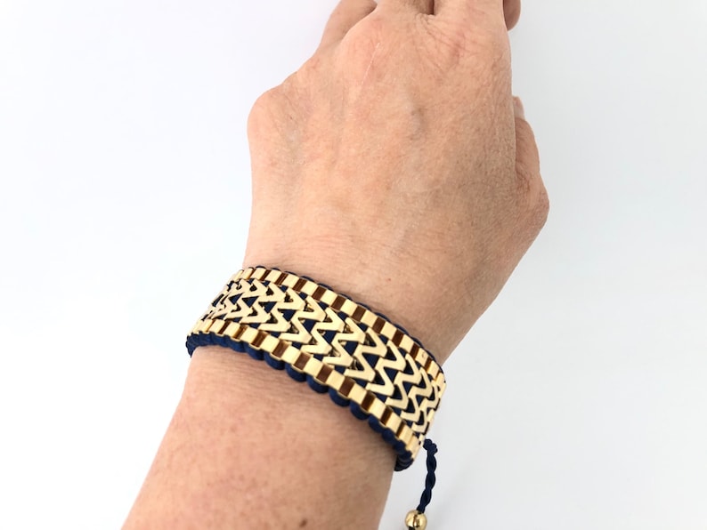 B5509BH Adjustable Blue Braided Bracelet Wide Bracelet Boho Bracelet Gold Chain Bracelet Gift For Her Handmade Knotted Bracelet