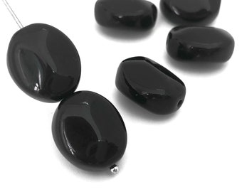 6 Large Oval Beads, Black Beads, Czech Glass Beads, Vintage Bohemian Beads, DIY Craft Beads, Beading Supplies, Wholesale, 14x16, 3803A