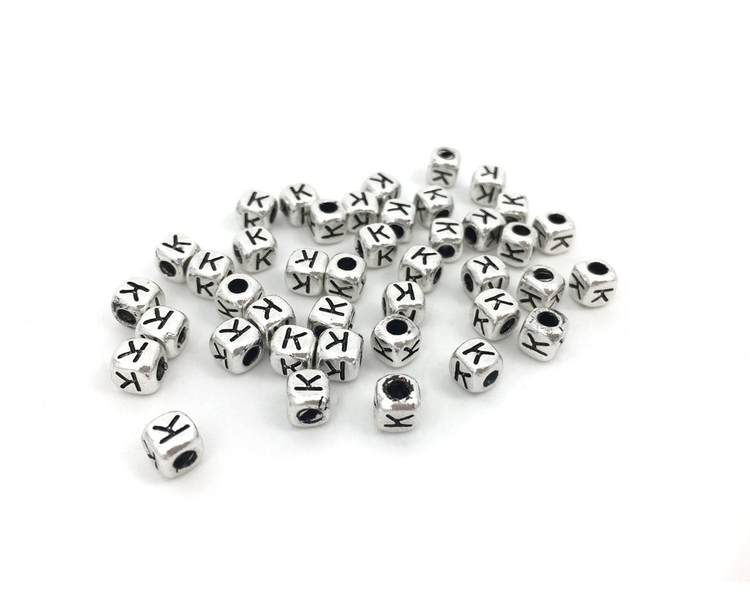 6mm Silver Acrylic Letter Cube Beads, Word Bead, Alphabet Bead