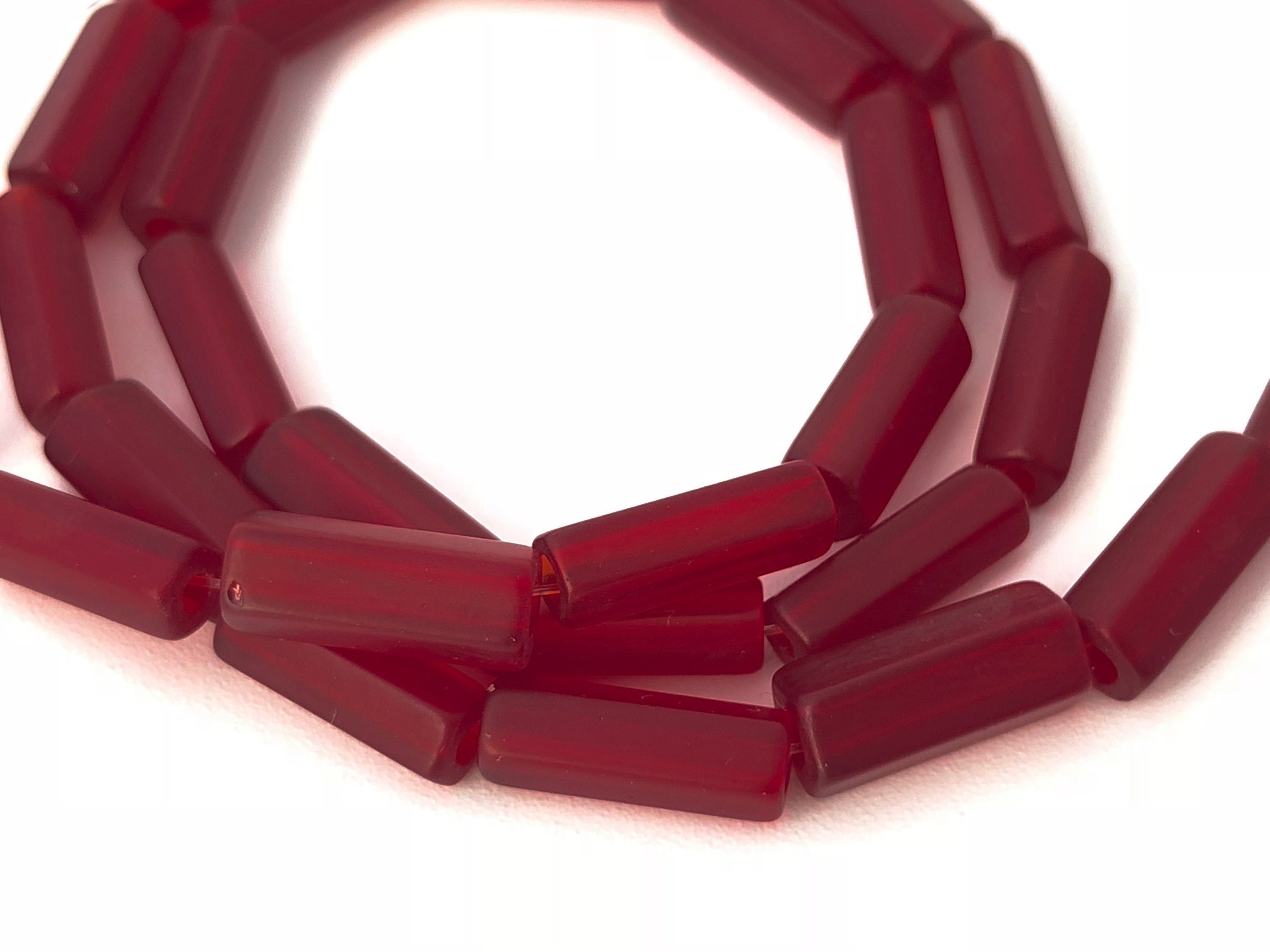 Matte Red Glass Tube Bead Czech Bead Frost Bead Long Bead Etsy