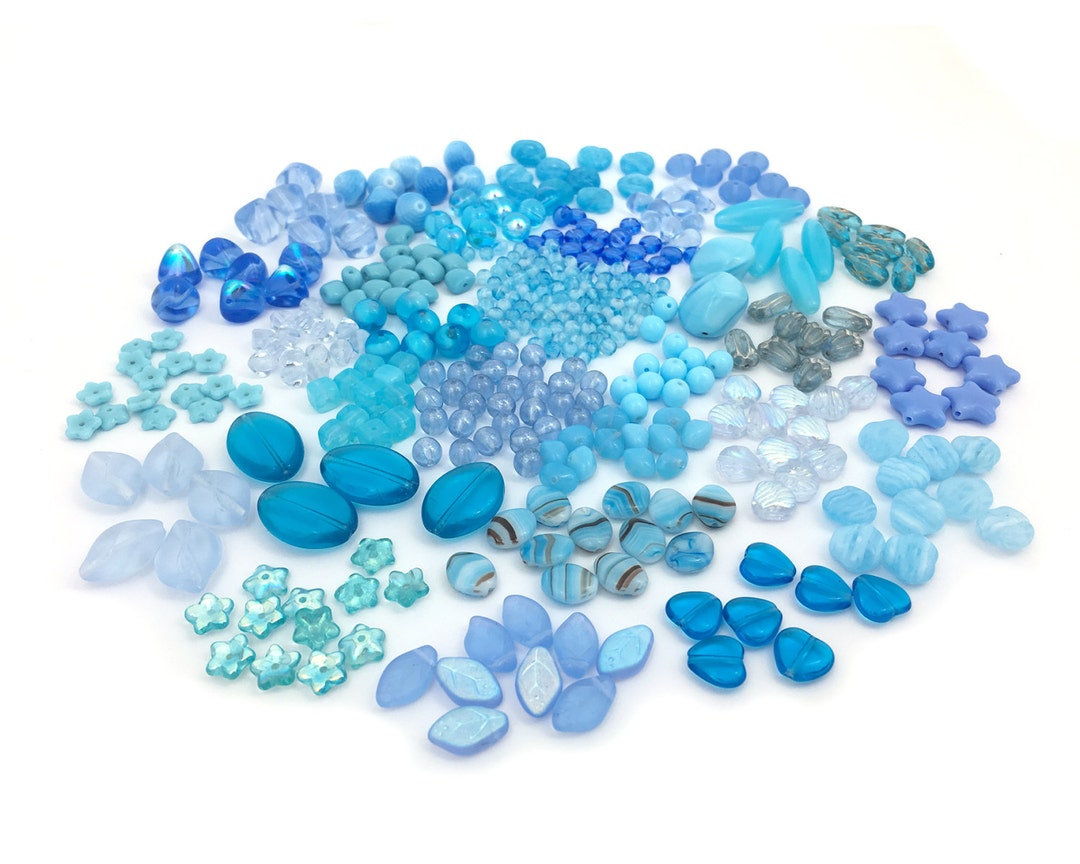 170g Vintage Bead Mix, Czech Beads Soup, Assorted Glass Beads, Blue