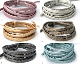 6mm Metallic Cord, PU Cord, Flat Cord, Faux Leather Cord, Necklace Cord, Bracelet Cord, Jewelry Cord, Trimming, 6 colors, 2 yard, LC3-4