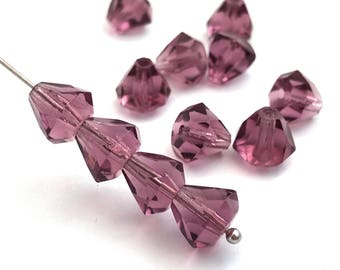 Amethyst Purple Faceted Teardrop, Czech Glass Bead, Fire Polished, Glass Drop, Bohemian, DIY Craft, Jewelry Making, 8x9, 1489D, 15 pc FP5-2