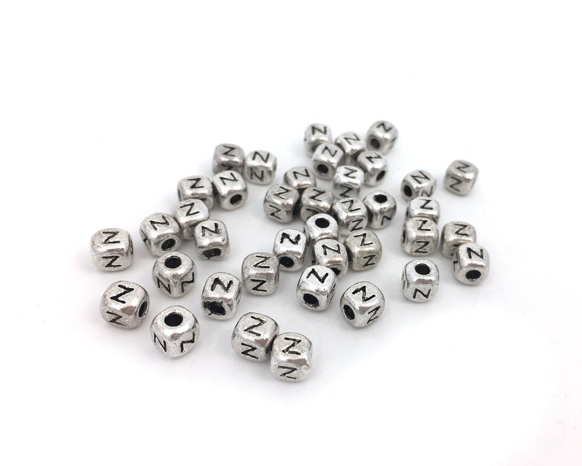 10 Metal Alphabet Bead Letter Bead Z Metal Letter Bead Cube Etsy