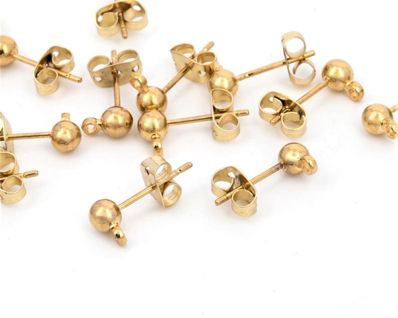 Ball Post Earring With Backs Ball Stud Earring With Loop Etsy