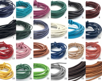 2mm Round Leather Cord, Genuine Leather Cord, Leather String, Natural Leather Cord, Necklace Cord, Bracelet Cord, 22 Colors, LC2-2