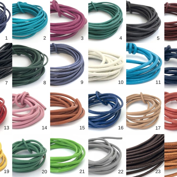 2mm Round Leather Cord, Genuine Leather Cord, Leather String, Natural Leather Cord, Necklace Cord, Bracelet Cord, 22 Colors, LC2-2