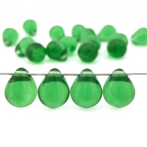 15 Green Teardrop Beads, 9x11 Drop Beads, Czech Glass Beads, Door Beads, Bohemian Beads, Jewelry Making Beads, Beads For Jewelry 3630F CF3-5